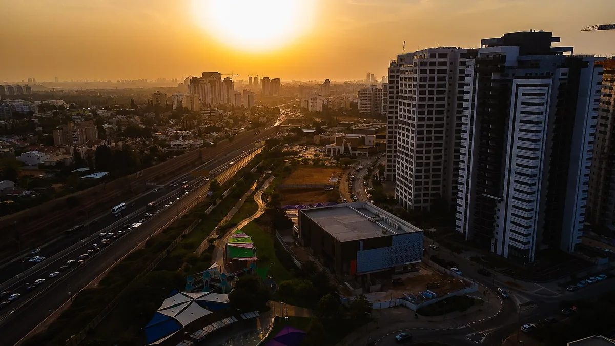 Sunset over South Park (Park Darom) in Givat Shmuel